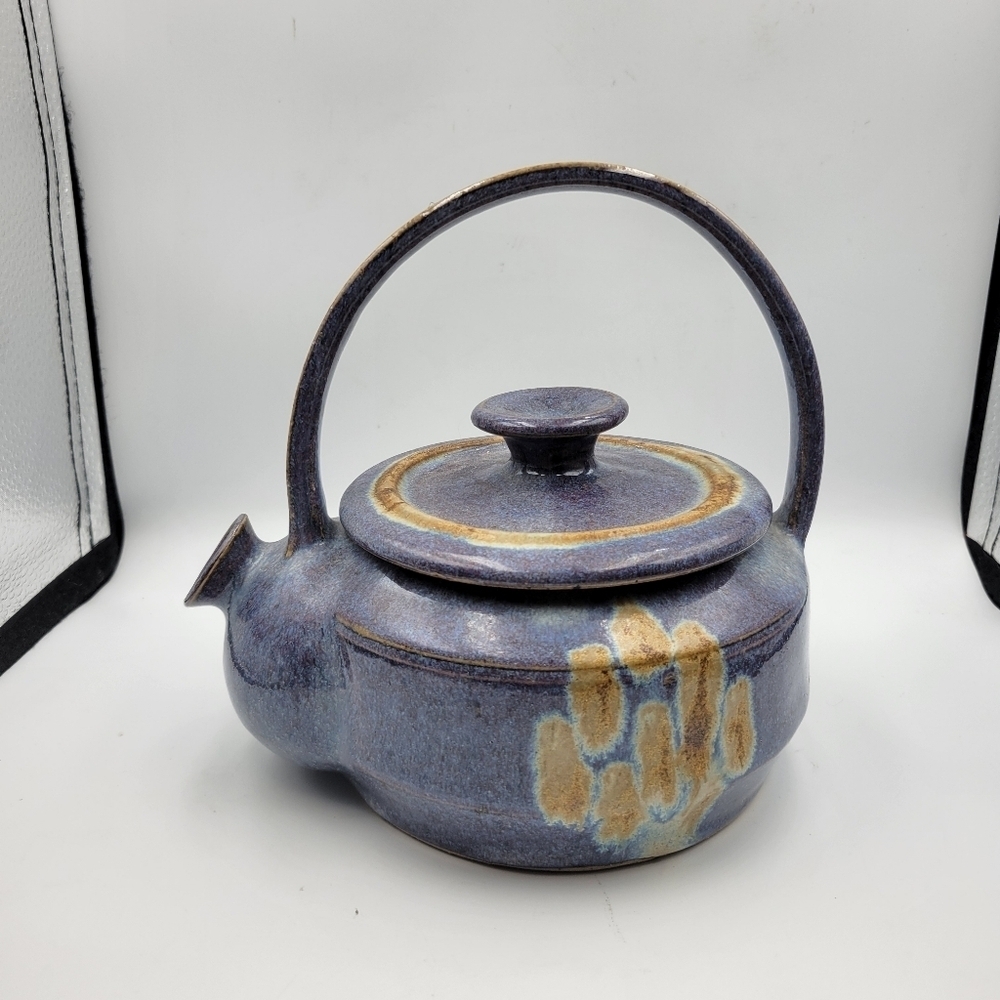 Elegant Blue and Gold Ceramic Tea Pot